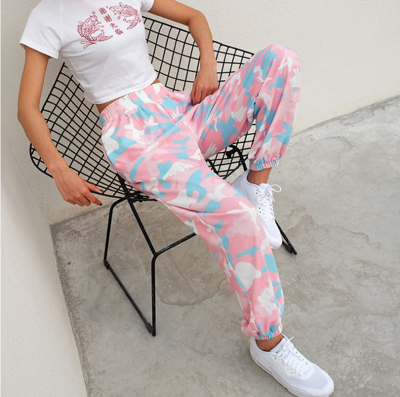NCLAGEN New Women Camouflage Print Trousers Loose Harem Camo Pants Spring High Waist Casual Joggers Elastic Sweatpants