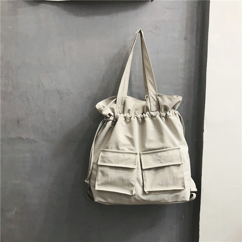 Fashion Work Clothes Drawstring Canvas Raw Shoulder Bag
