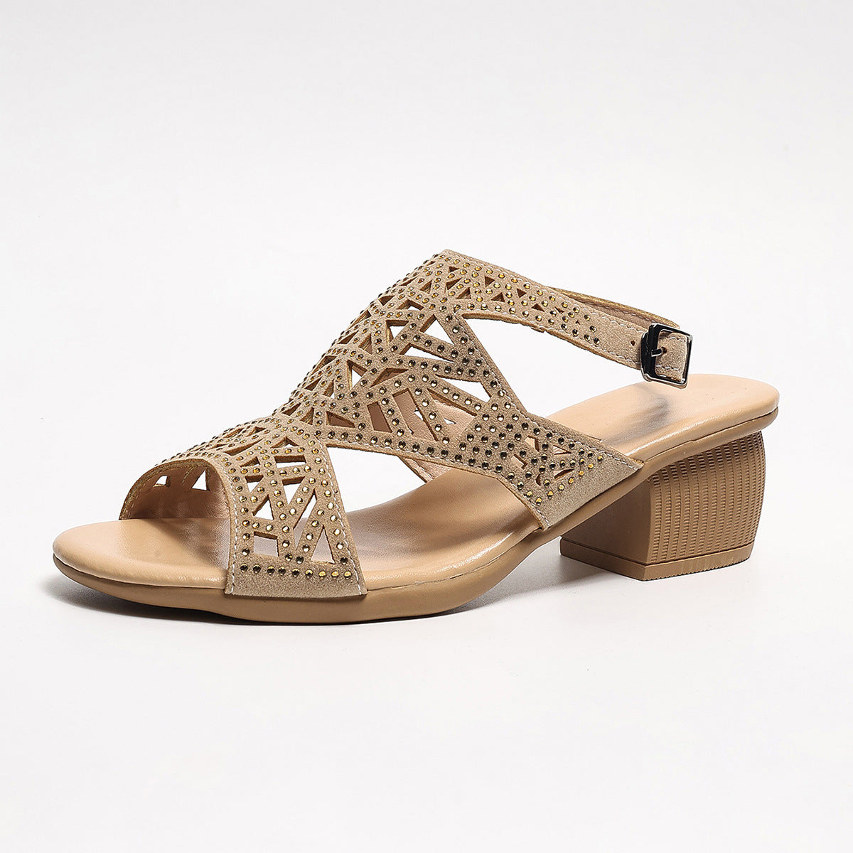 Summer Female Chunky Heel Rhinestone Hollow Out Peep-toe High-heeled Sandals