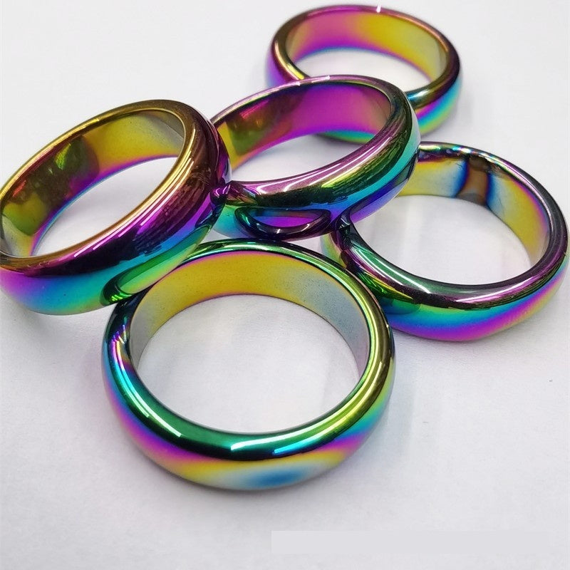 6MM Haematite Hematite Plated Rainbow Ring