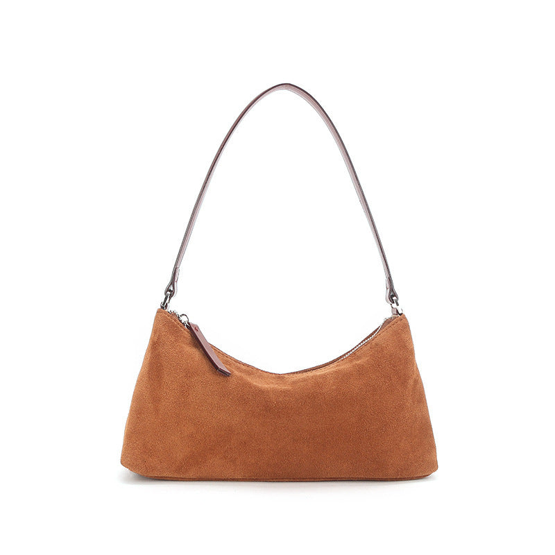 Niche Suede Underarm Baguette Retro Matte Top-grain Leather Shoulder Bag Handbag