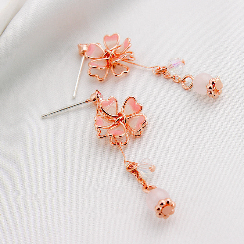 Women's Fashion Cherry Blossom Asymmetric Earrings