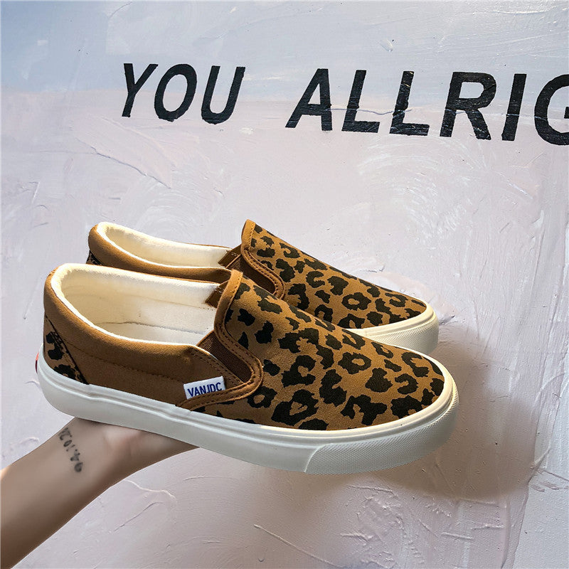 Summer Versatile Slip-on Leopard Print Canvas Shoes For Women