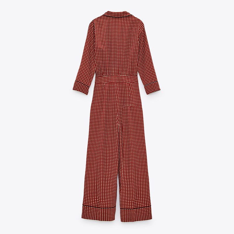 Western style simple double-breasted printed jumpsuit