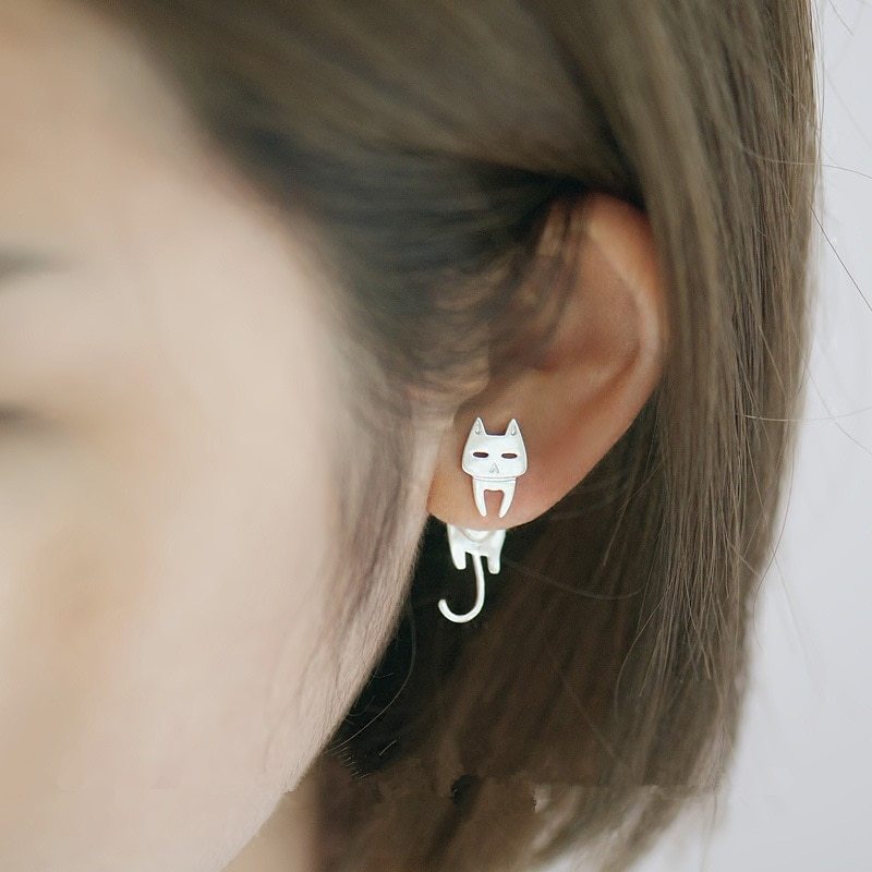 S925 Sterling Silver Stud Earrings Fashion Detachable Cat Fish Pin Studs Cute Comet Silver Earrings