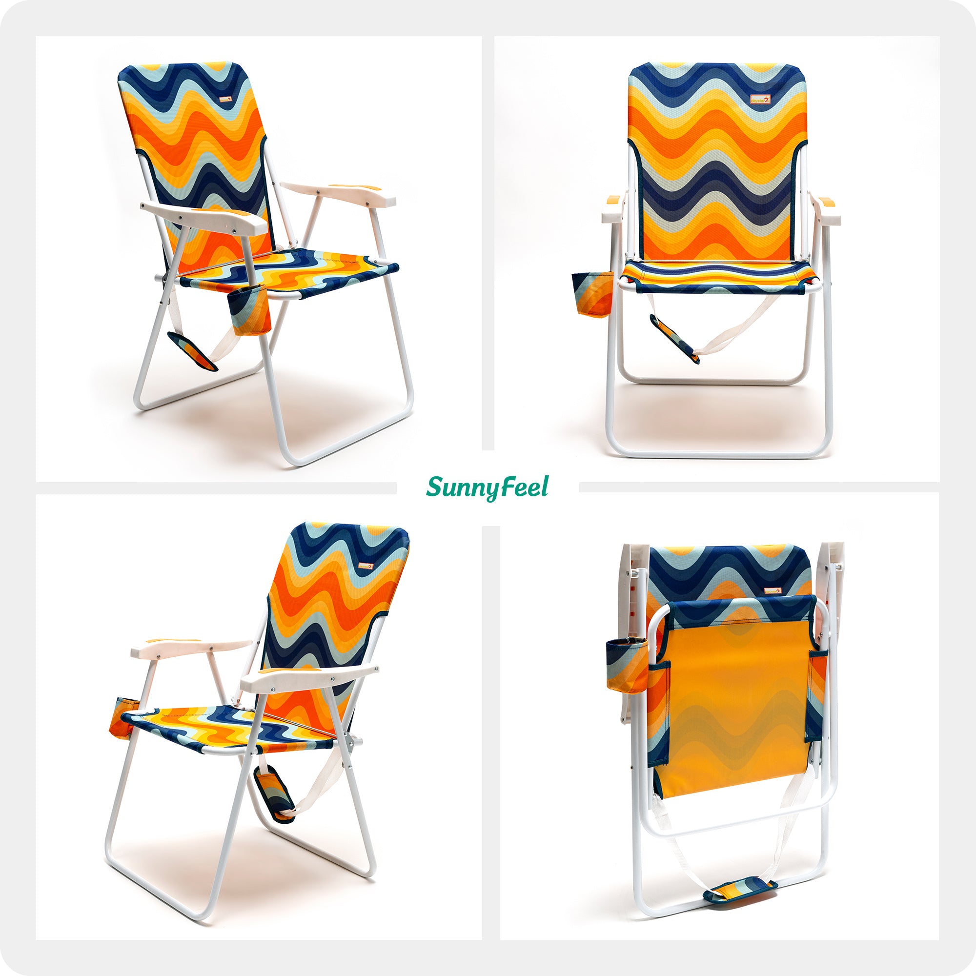 Tall Folding Beach Chair Lightweight, Portable High Sand Chair For Adults Heavy Duty 300 LBS With Cup Holders, Foldable Camping Lawn Chairs For Camping, Outdooring, Traveling, Picnic Concert,Sports