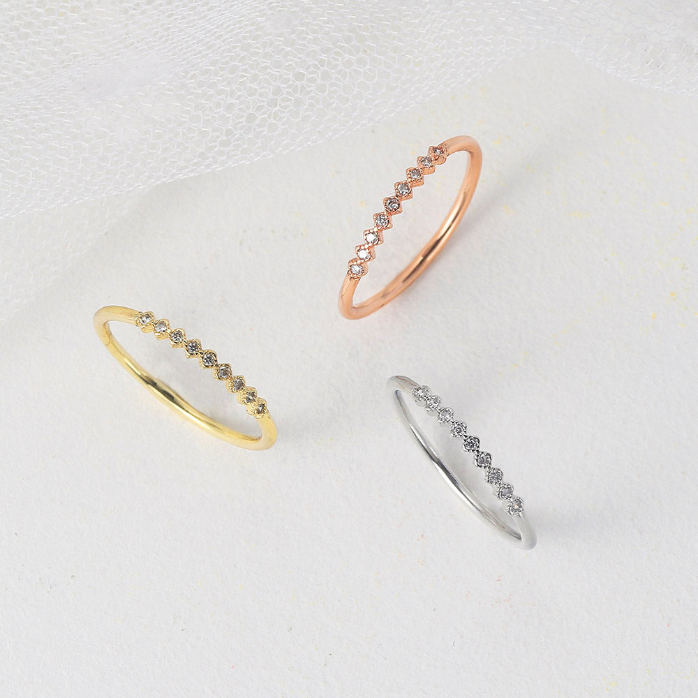 Diamond In The Debris Micro-inlaid Women's Thin Ring Gold-plated Simple