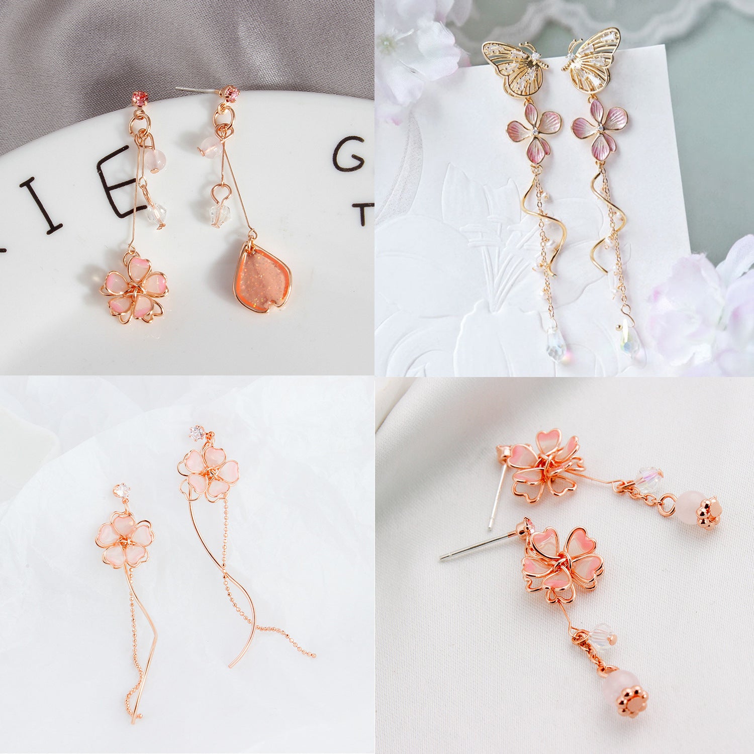Women's Fashion Cherry Blossom Asymmetric Earrings