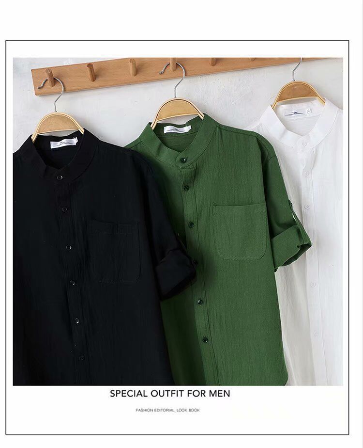 Men's Linen Stand Collar Loose Shirt