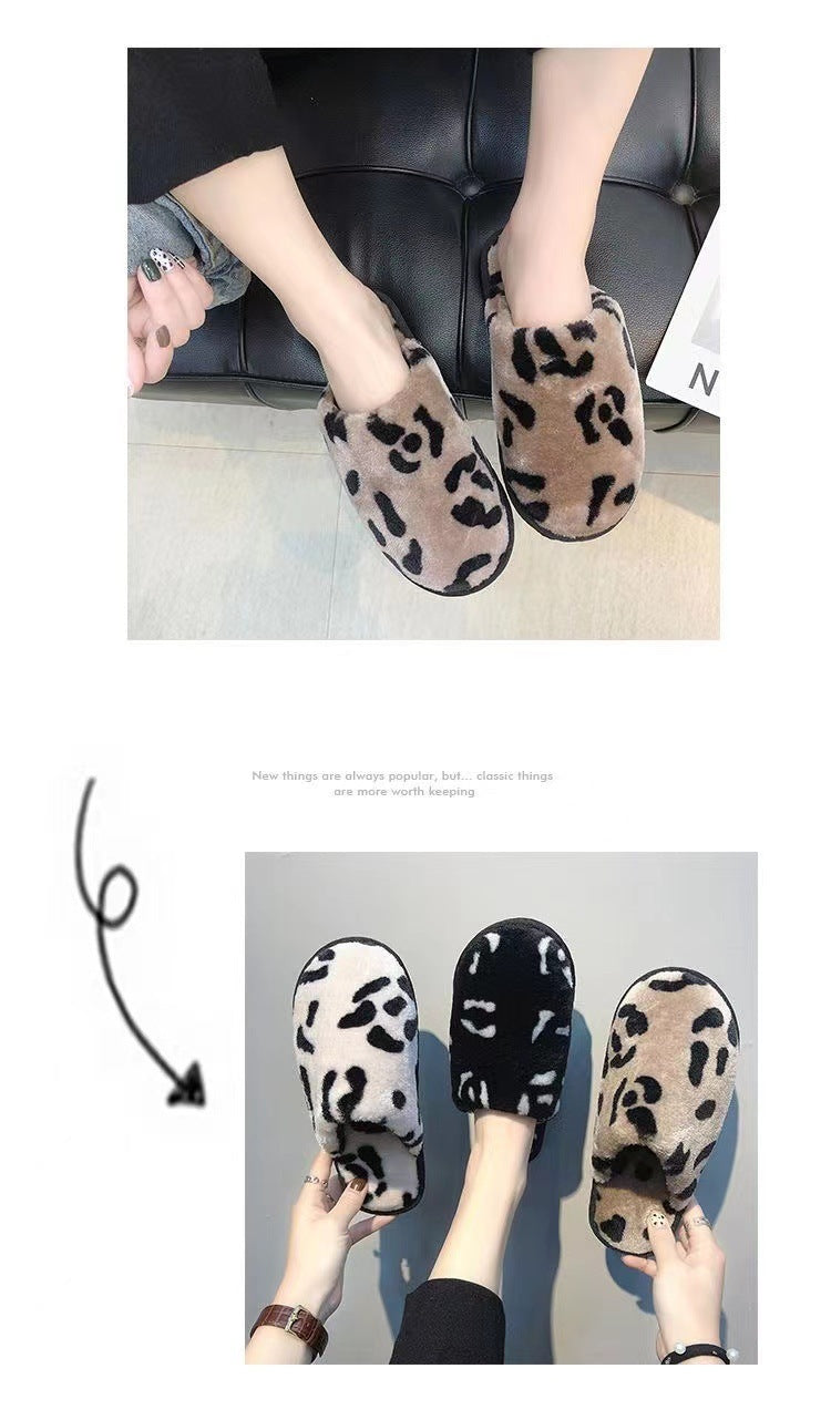 Baotou Leopard Print Fashionable Warm Cotton Slippers