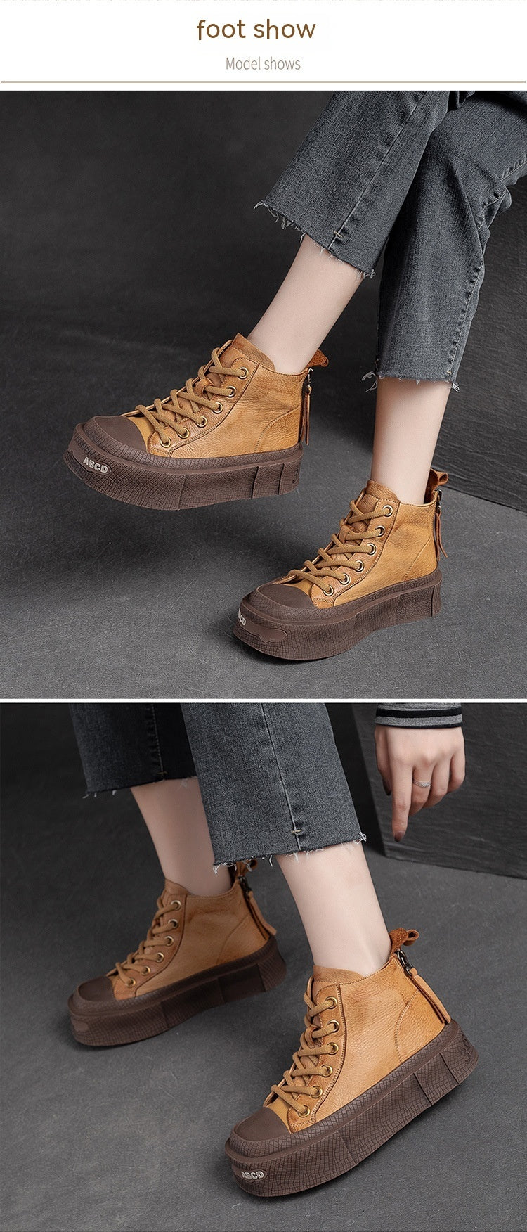 Back Zipper Casual Women's Ankle Boots Top Layer Cowhide