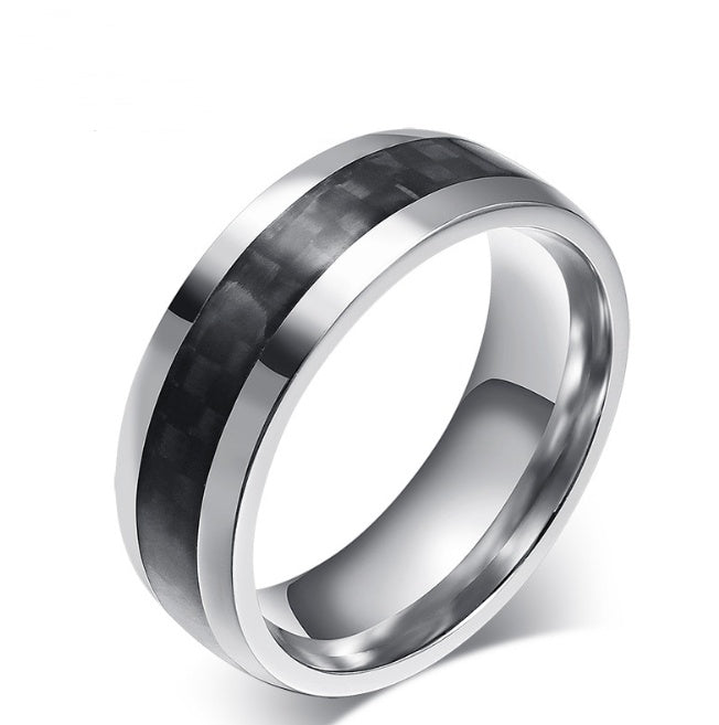Black Carbon Fiber Inlay Men's Wedding Brand Ring Stainless Steel Jewelry Dropshopping 8mm