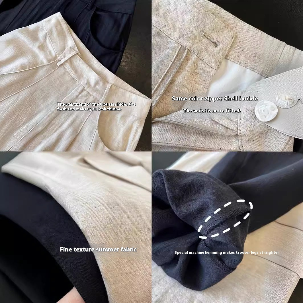 Tencel Linen Wide-leg Pants Thin High Waist Casual Sun-proof Cotton Linen Straight Trousers