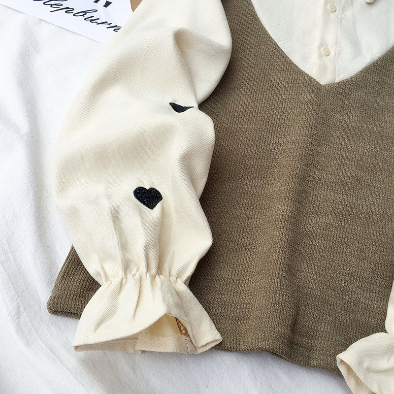 Love embroidery cute girly heart long sleeve shirt