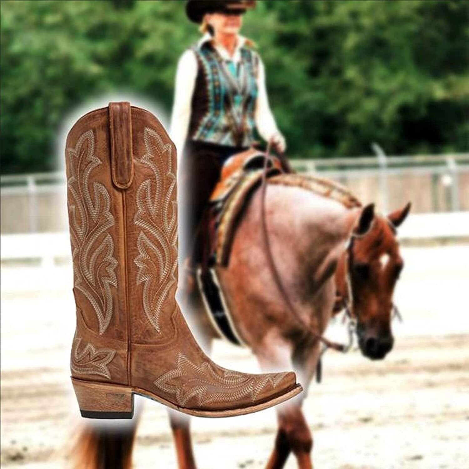 Plus Size Embroidered Pointed Women's Long Rider Boots