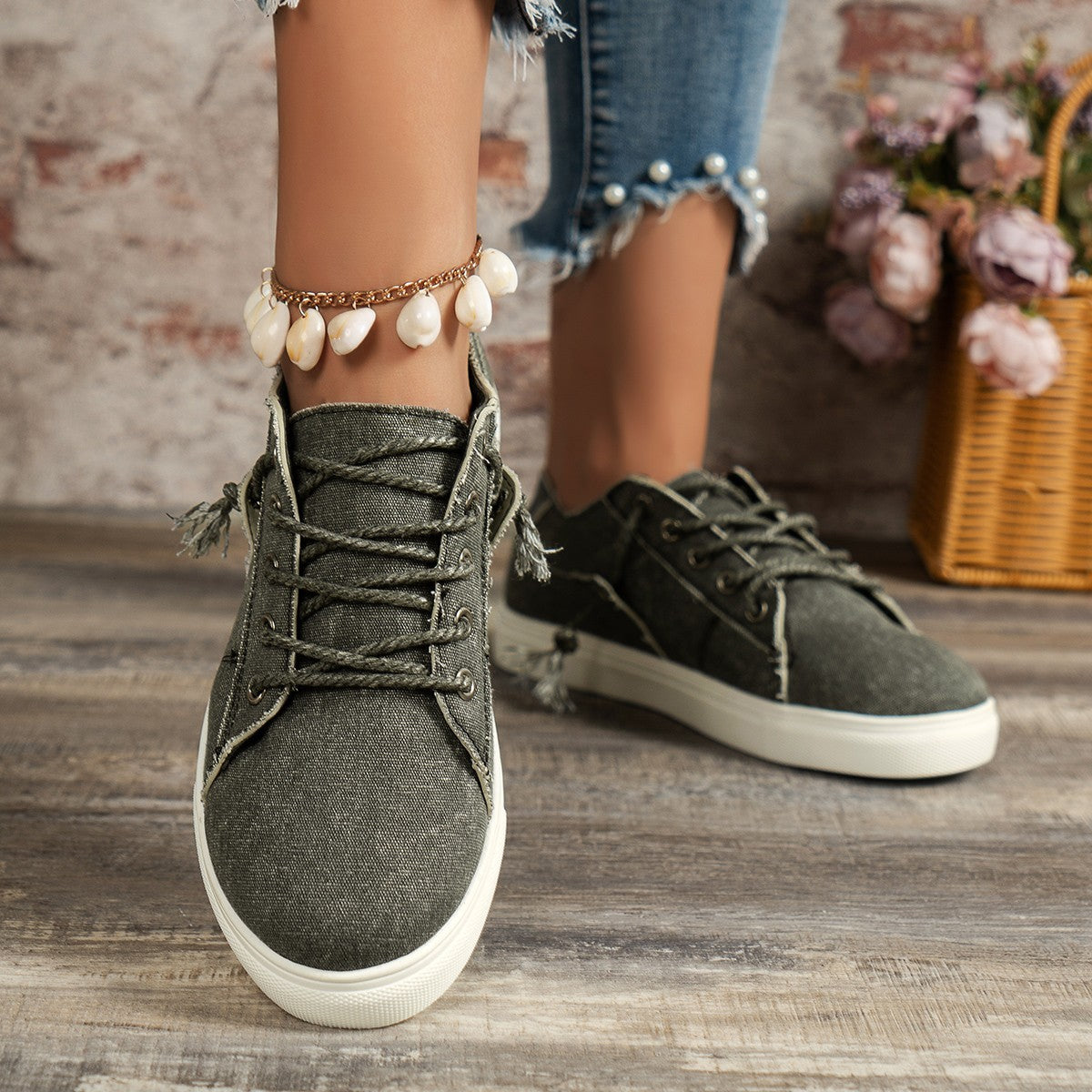 Denim Low-top Lace-up Sports Casual Shoes