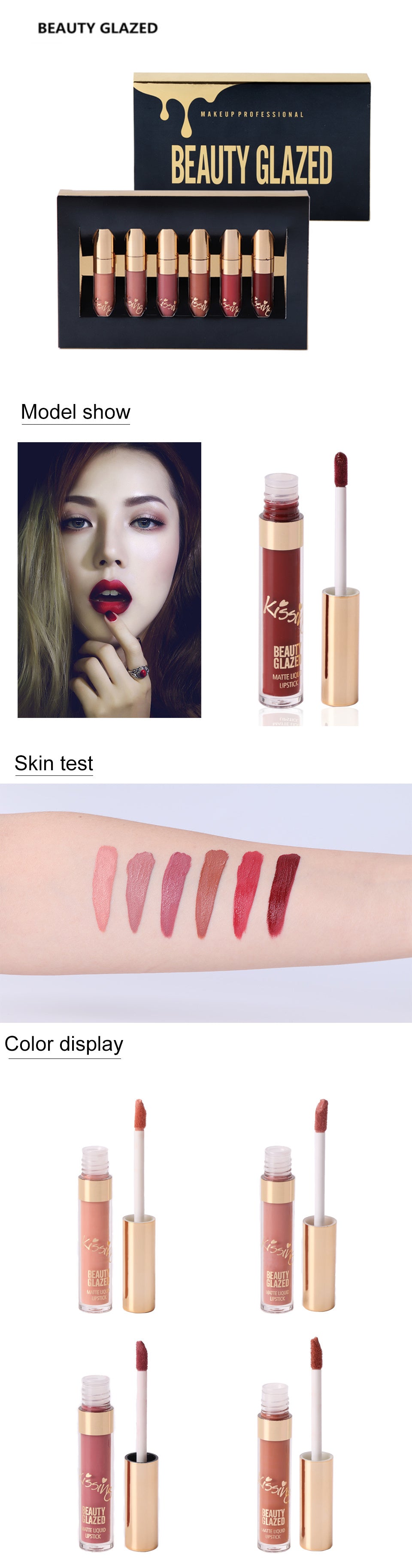 6Pcs/set Liquid Matte Lipstick Easy To Wear Long-lasting Lip