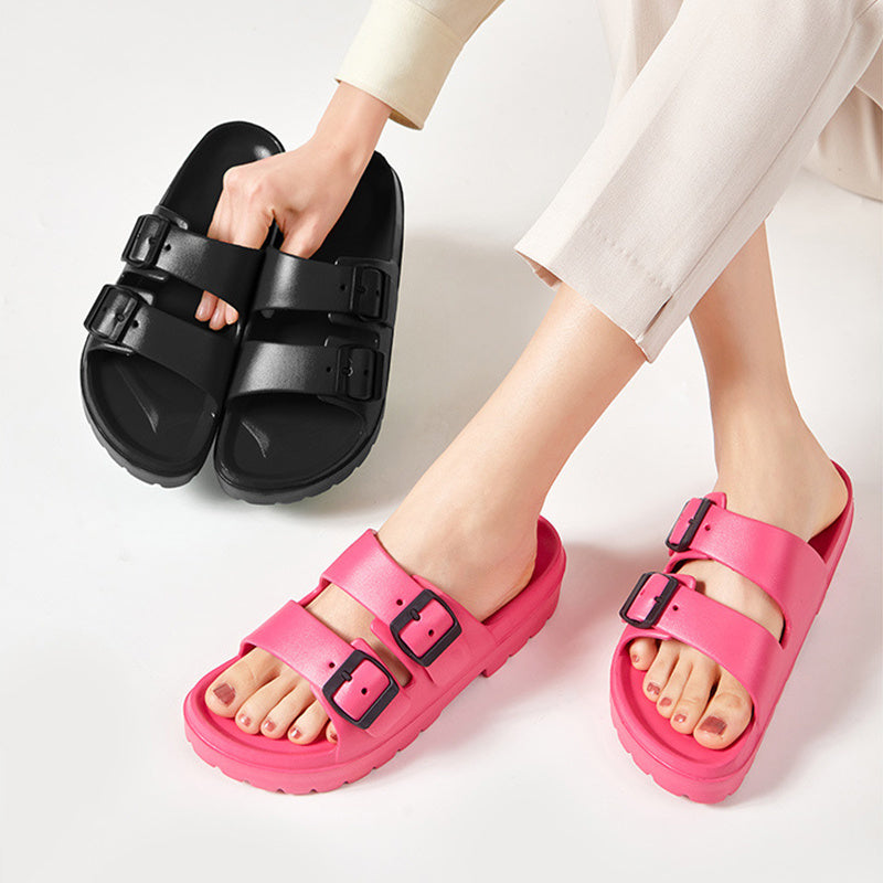 Fashion Double Buckle Slippers Summer Platform Garden Beach Shoes Casual Non-slip Floor Bathroom Home Slipper For Women