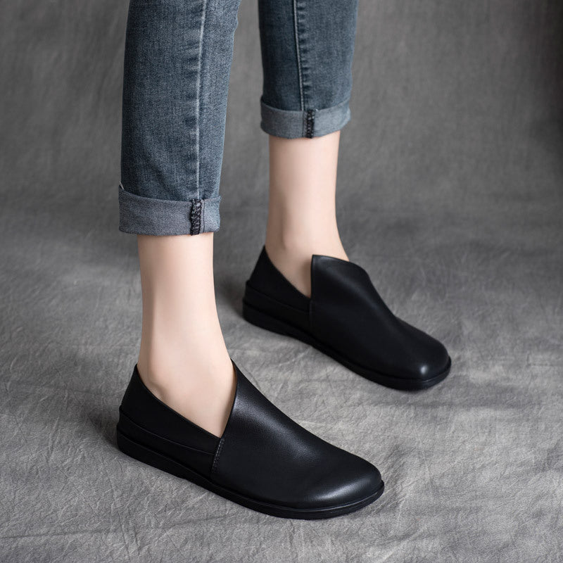 Ethnic Style Retro Cowhide Low Heel Women's Casual Shoes