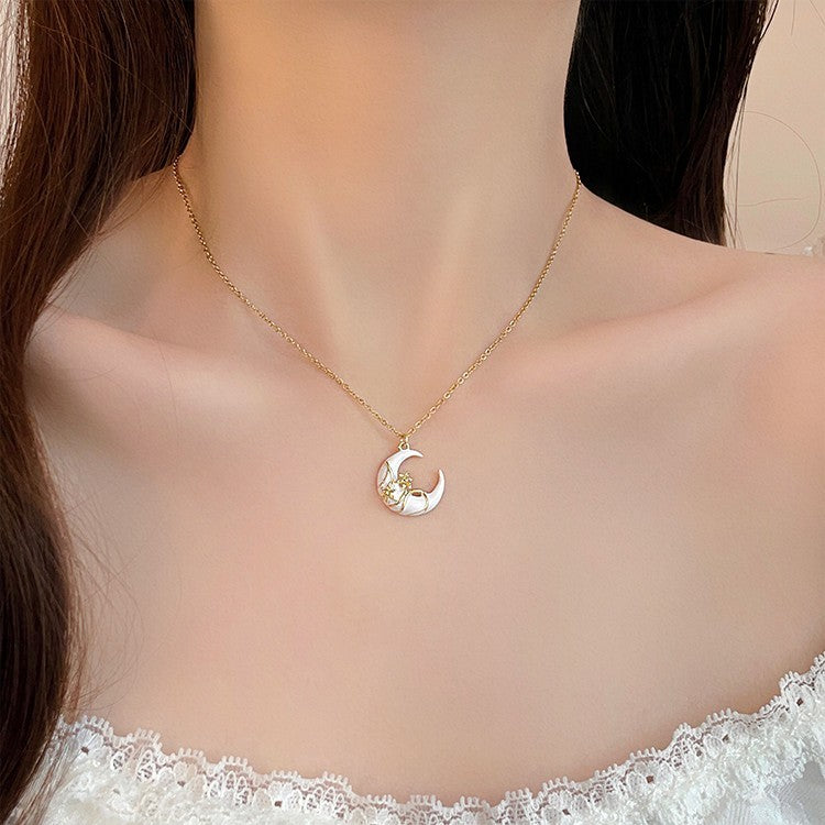 Double Layered White Moon Pearl Necklace