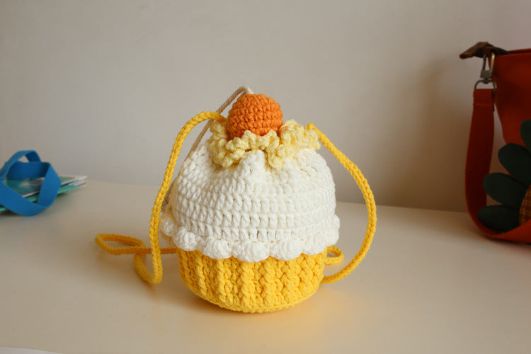 Hand Knitted Bags In Shape Of A Cake Crossbody Wool Coin Pocket