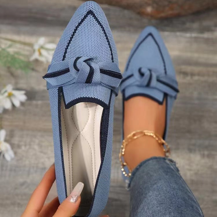 Fashion Pointed Toe Bow Flat Shoes For Women Lying Woven Slip-on Breathable Shoes Summer