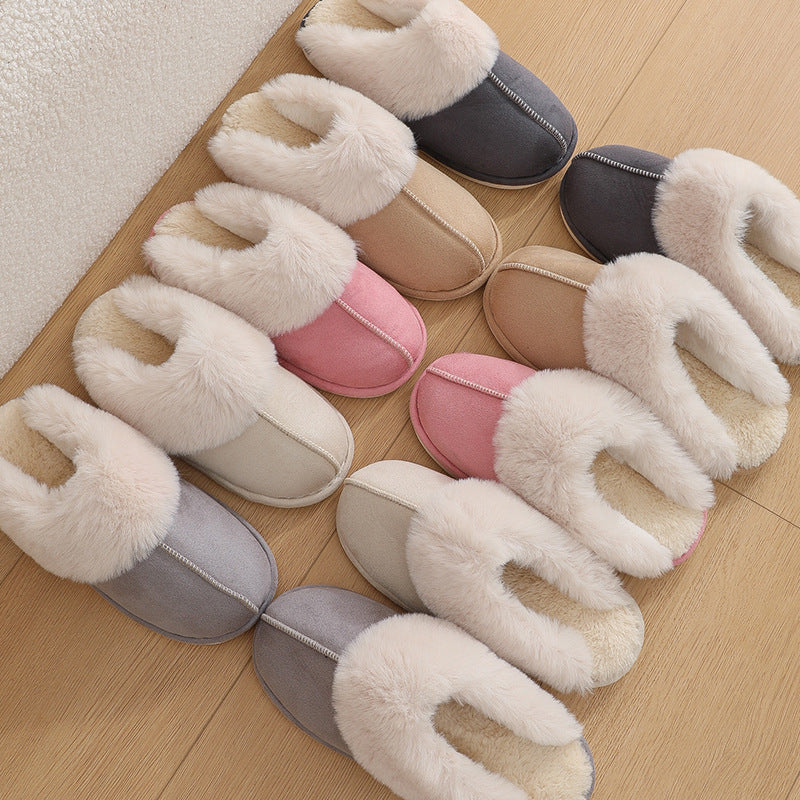 Winter Warm Plush Home Slippers Indoor Fur Slippers Women Soft Lined Cotton Shoes Comfy Non-Slip Bedroom Fuzzy House Shoes Women Couplea