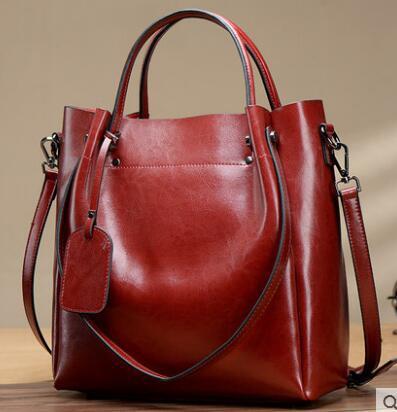 Women's Fashion Simple Portable Oil Wax Cattle Leather Bag