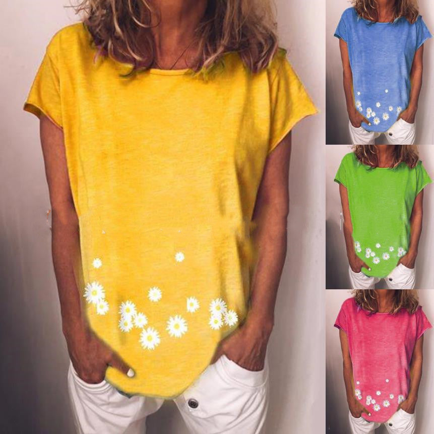Women's short sleeve daisy print T-shirt