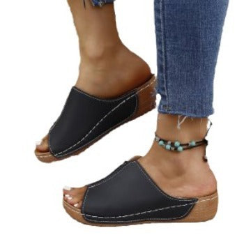 Wedge Platform Peep-toe Slippers Women's Muffin Plus Size Sandals