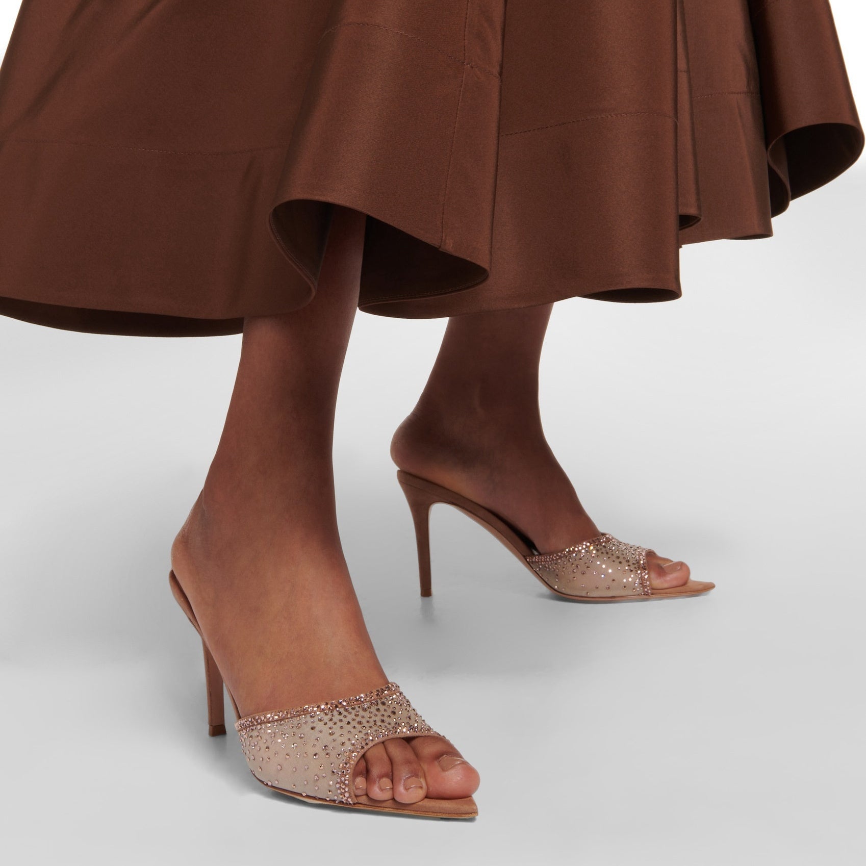 Stiletto Rhinestone High Heel Slippers Pointed Toe Open Toe Slip-on