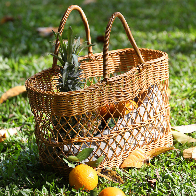 Picnic Basket Ins Style Props Rattan-like Hand-made Shopping Basket