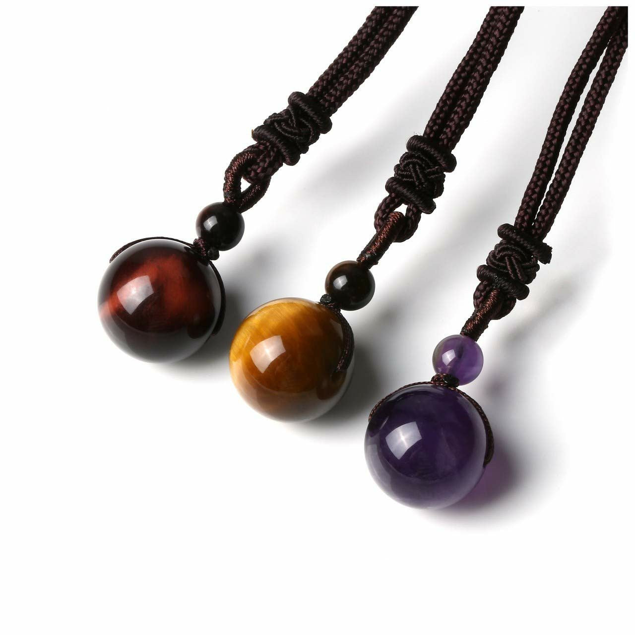 Fashion 16mm Natural Obsidian Pendant Amethyst Necklace For Men And Women