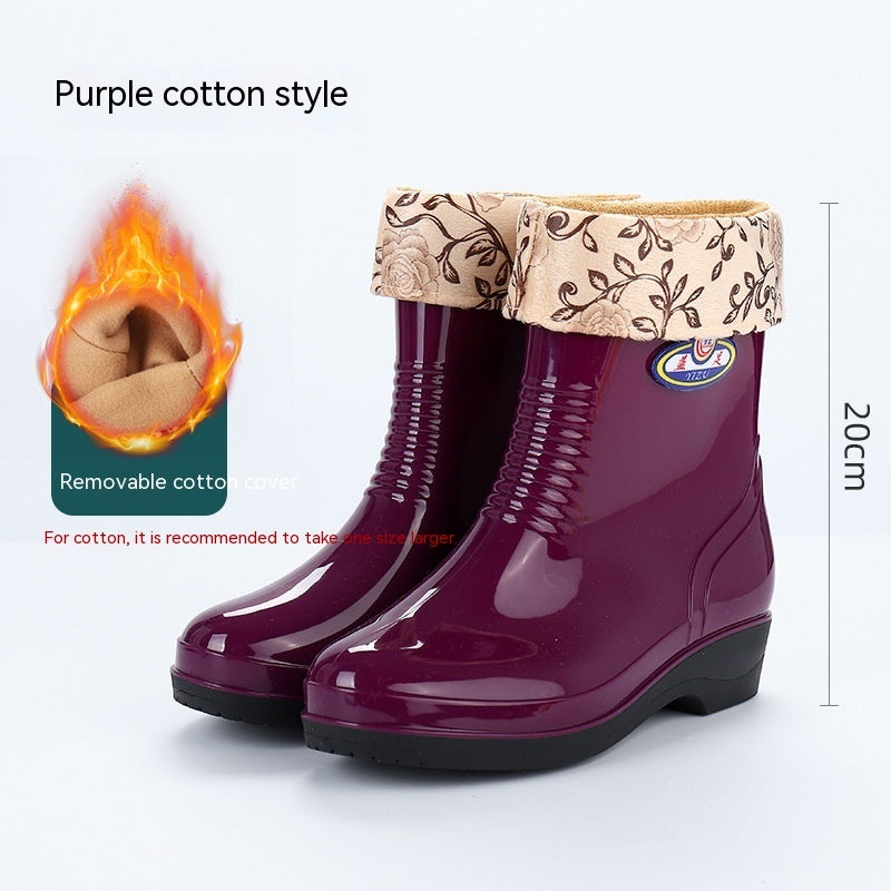 Work Wear Waterproof Fleece-lined Stylish Rain Boots Women
