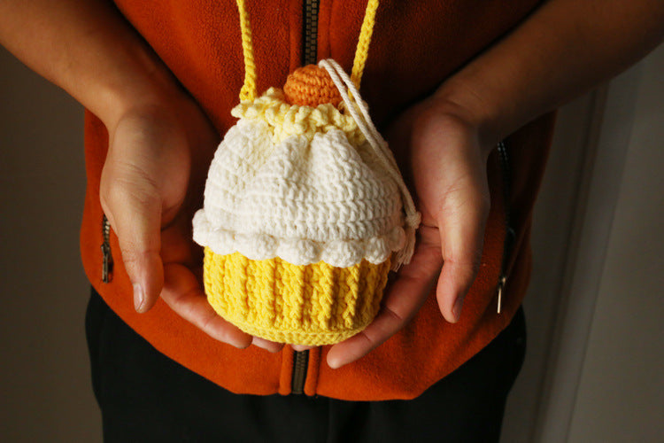 Hand Knitted Bags In Shape Of A Cake Crossbody Wool Coin Pocket