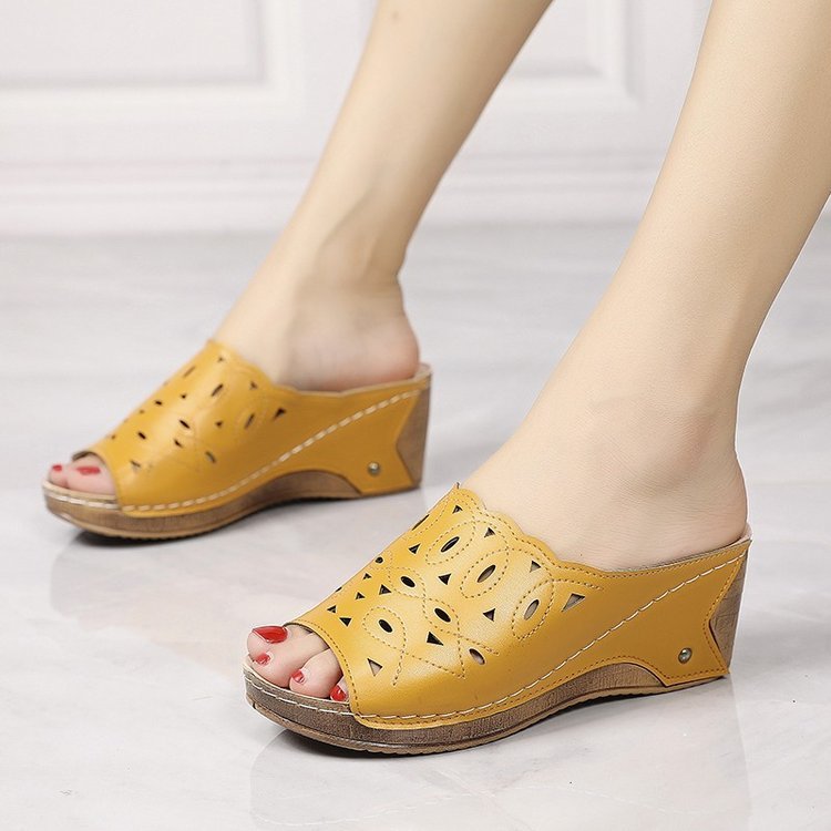 Women's Stylish Peep Toe Slip-on Wedge Sandal