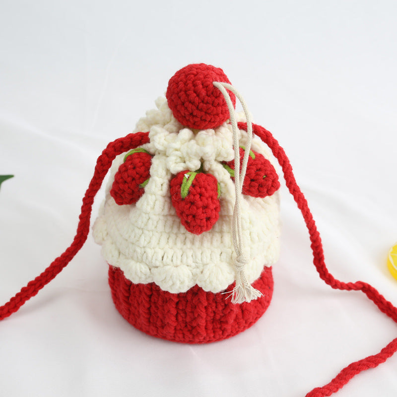 Hand Knitted Bags In Shape Of A Cake Crossbody Wool Coin Pocket