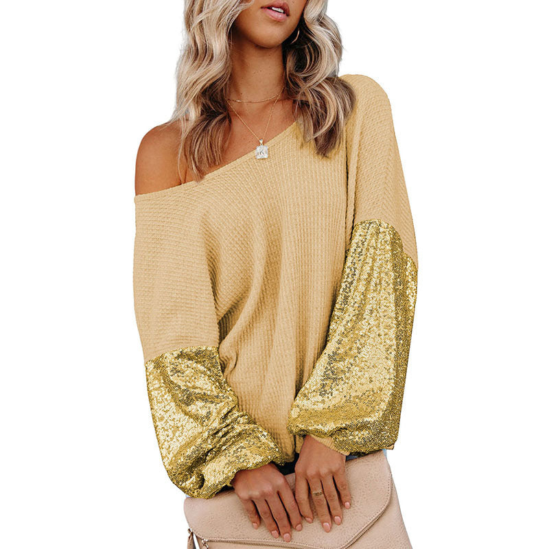 European And American Personalized Sequins Backless Knitted Long Sleeve Sweater Women