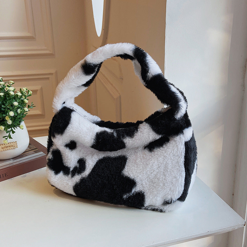 New Plush Harajuku Style Cow Fashion Plush Simple Personality Crossbody Bag