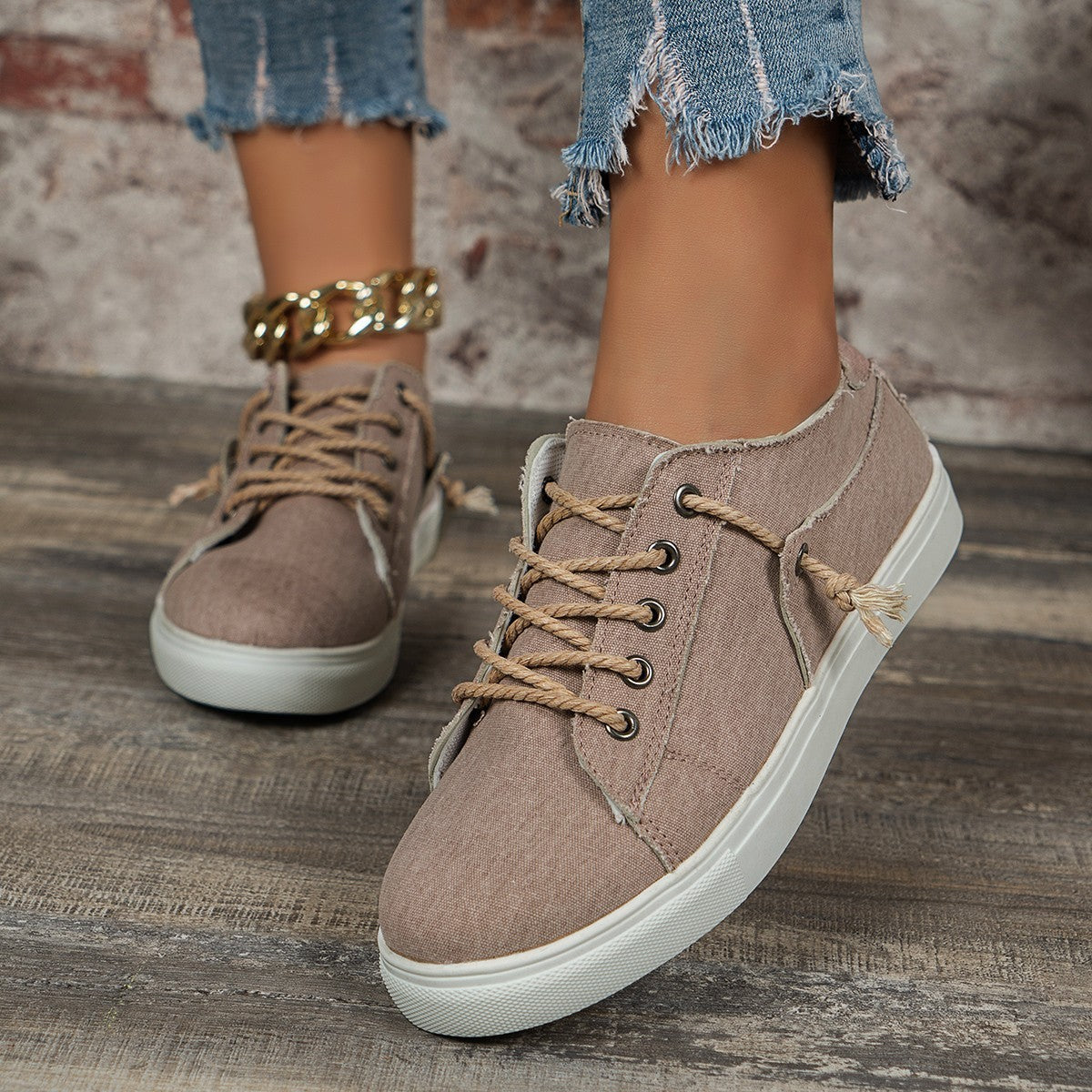 Denim Low-top Lace-up Sports Casual Shoes