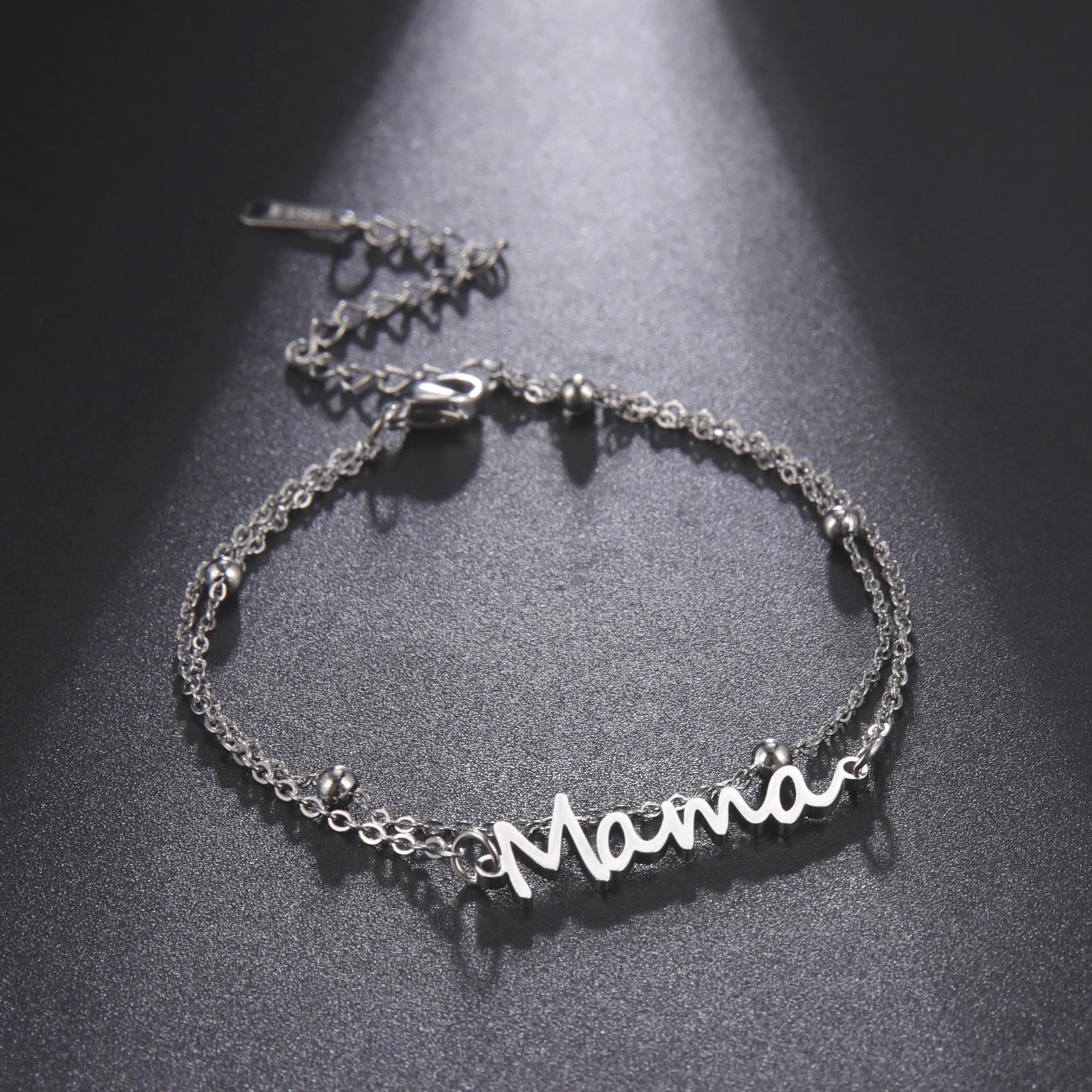 Mama Text Pendant 304 Stainless Steel Double-layer Chain Bracelet