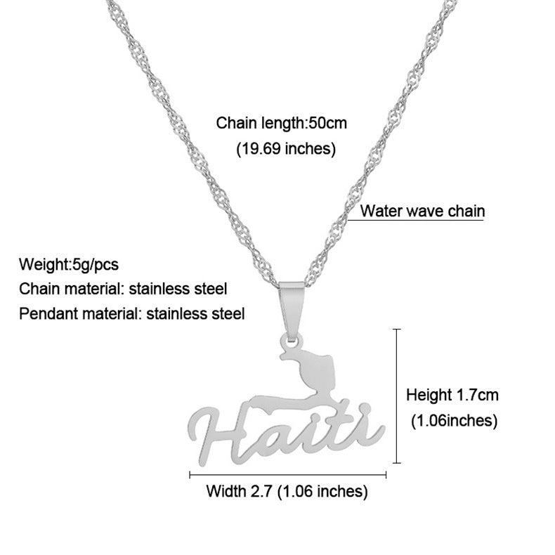 Haitian Map Pendant Necklace Gold Glossy Geometric