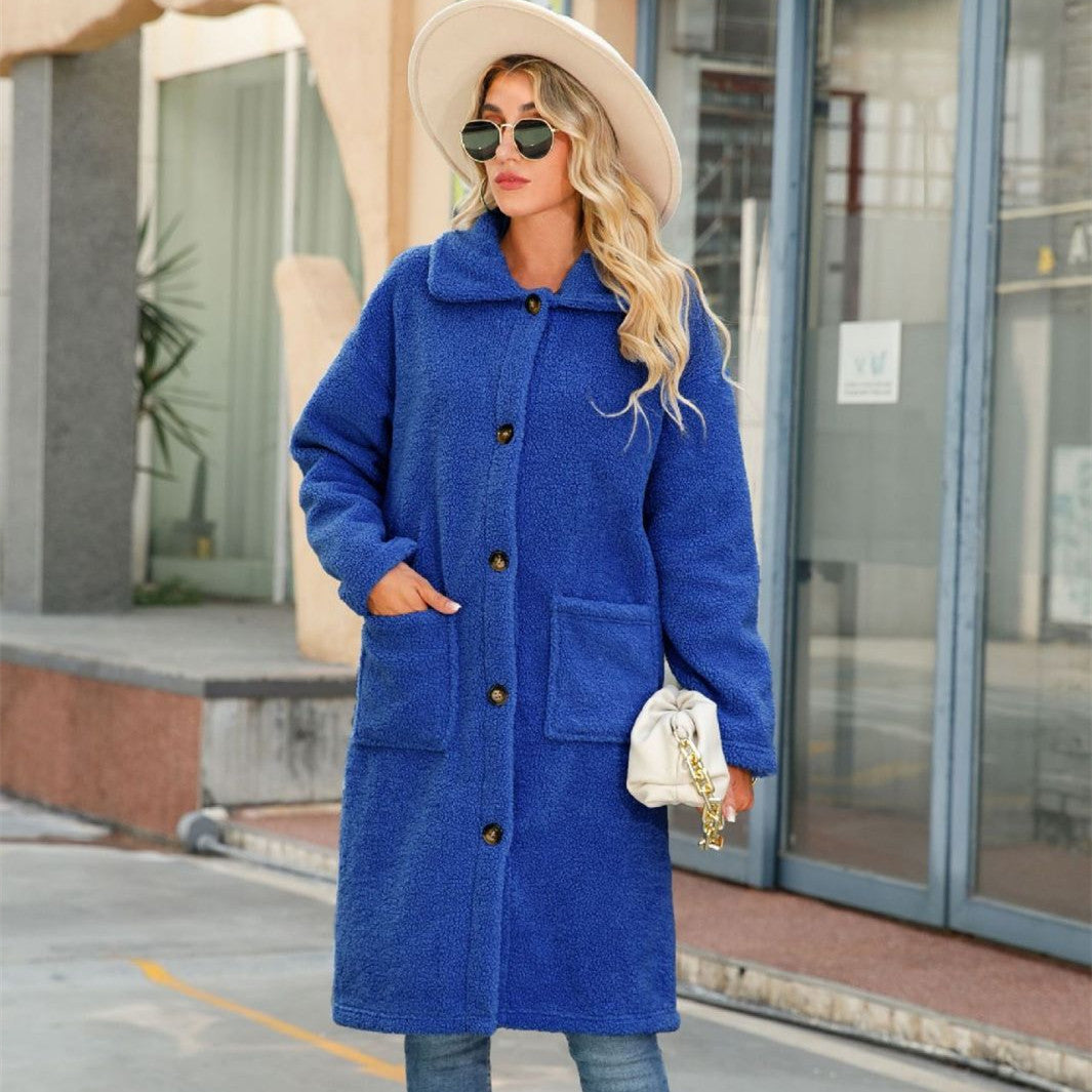 Autumn Women's Long-sleeved Solid Color Extended Double-sided Cashmere Coat