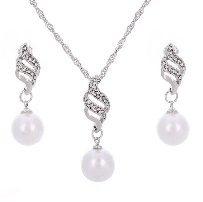 Europe and the United States eBay explosion models accessories wholesale bride accessories Pearl Diamond Necklace Set Earrings wavy lines