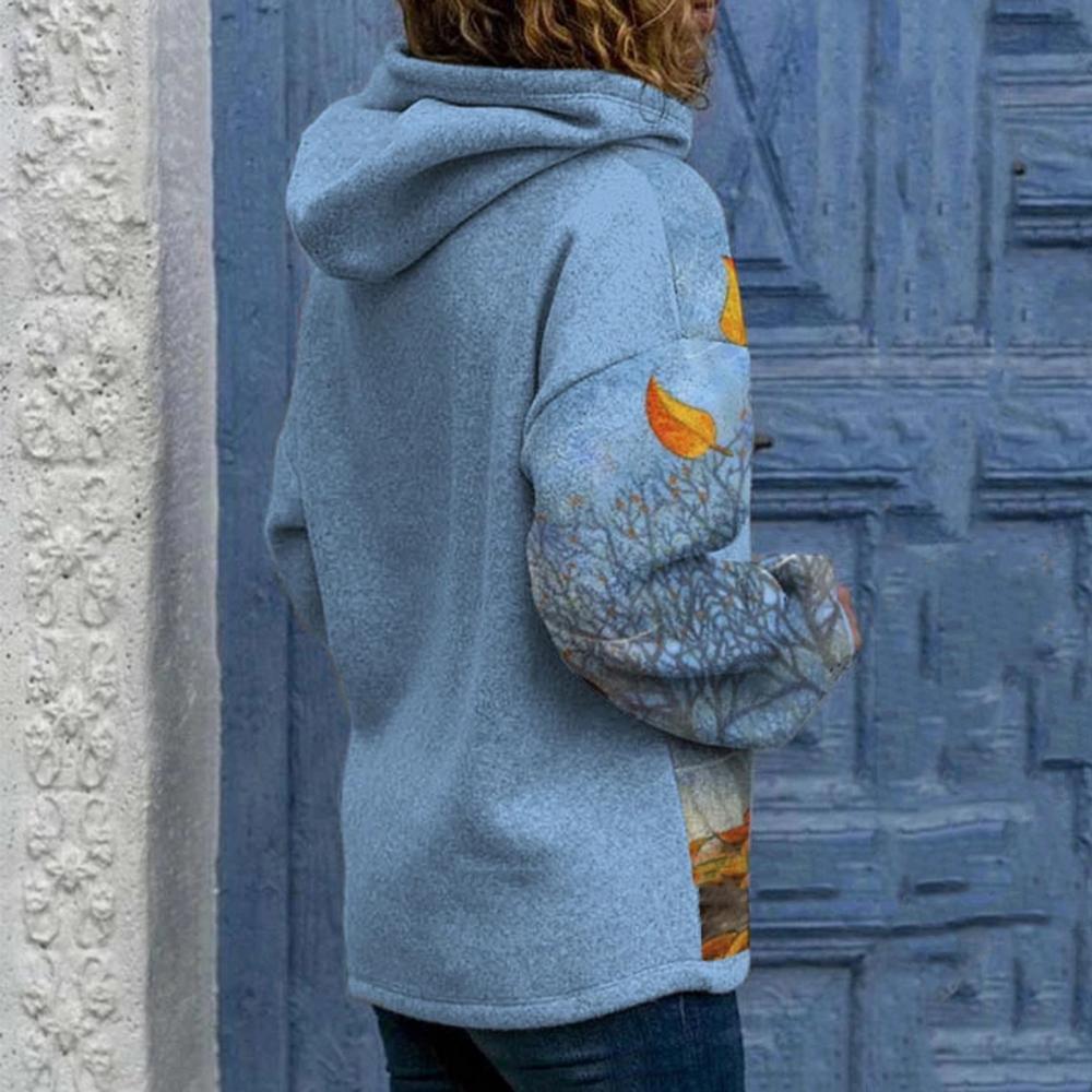 Women's Long-sleeved Loose Print Hooded Sweatshirt