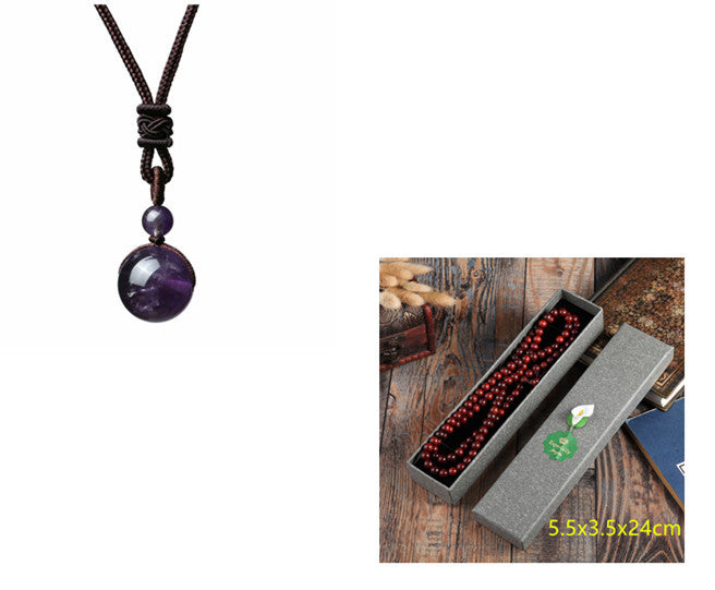 Fashion 16mm Natural Obsidian Pendant Amethyst Necklace For Men And Women