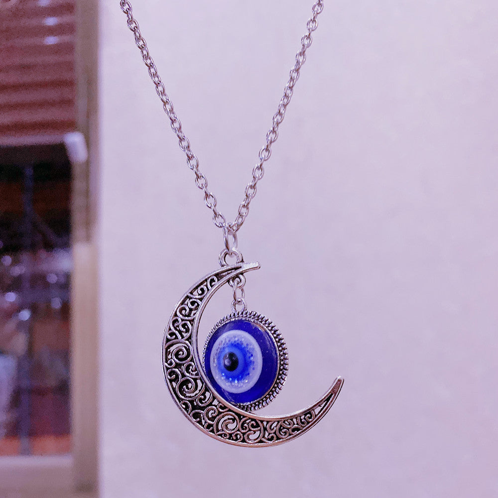 Turkey Blue Eye Pendant Moon Necklace