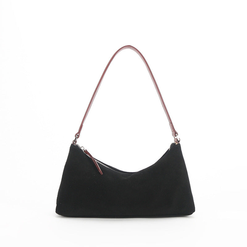 Niche Suede Underarm Baguette Retro Matte Top-grain Leather Shoulder Bag Handbag