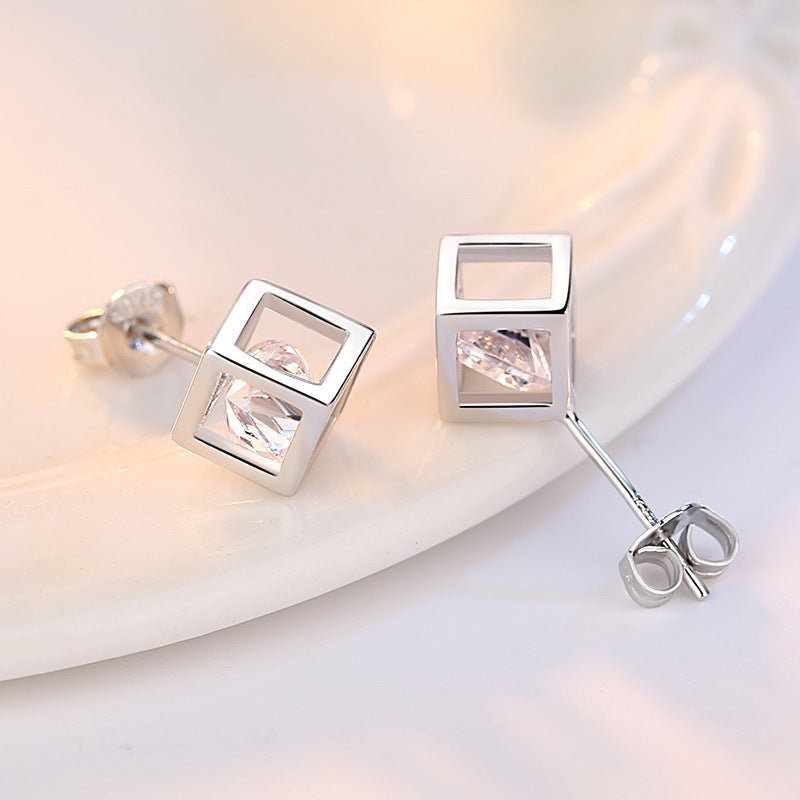 Women's Elegant Zircon Love Cube Sugar Stud Earrings