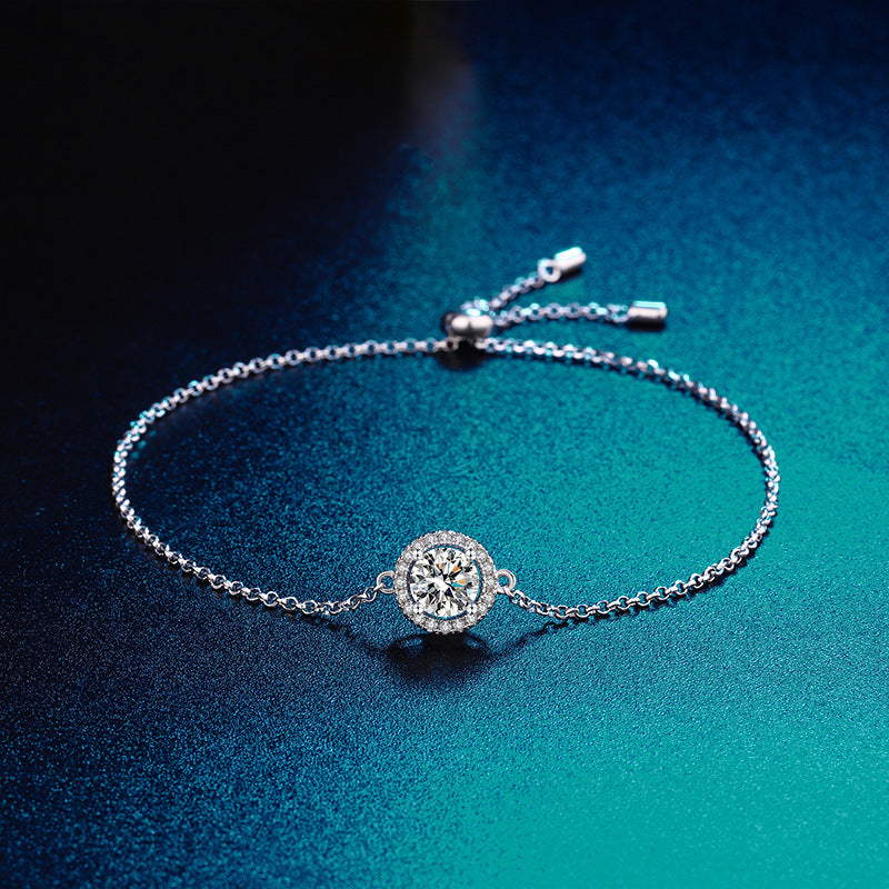 High-grade Special-interest Design 925 Sterling Silver Round Bag Moissanite Bracelet For Women